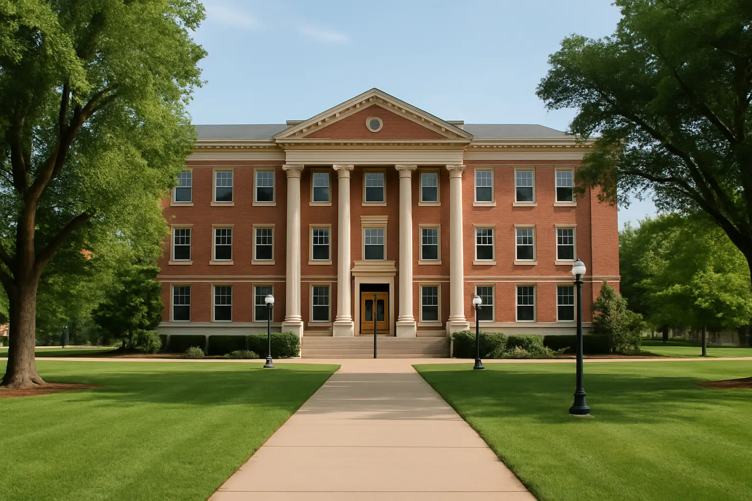Outdoor view of a college registrar's building
