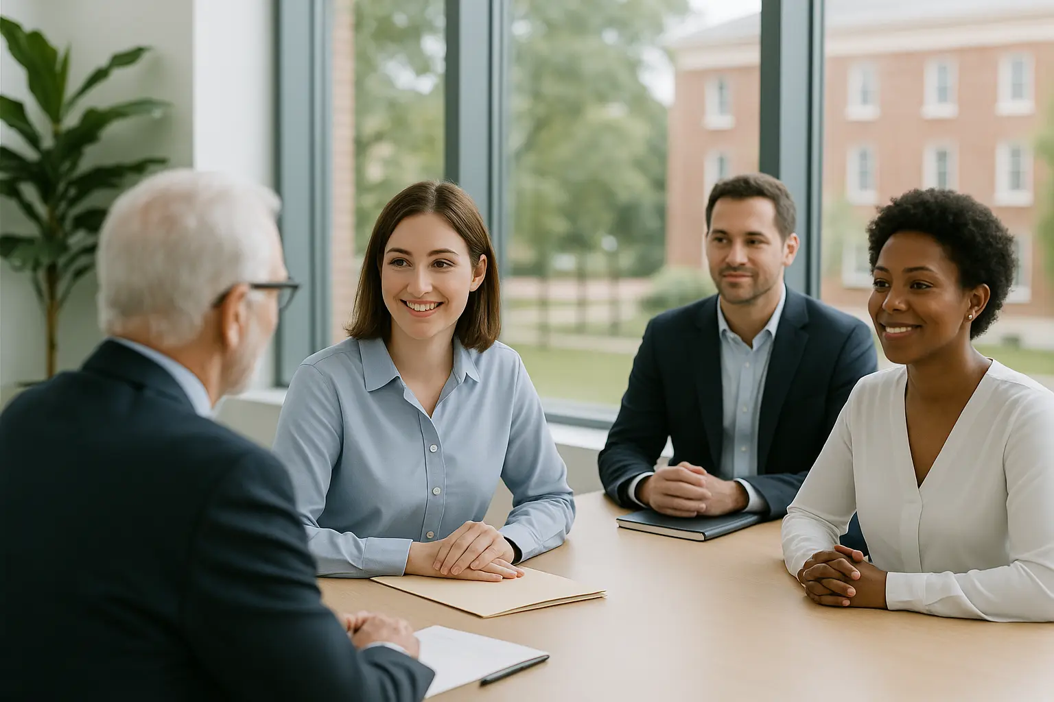 Faculty sitting around a small conference room table