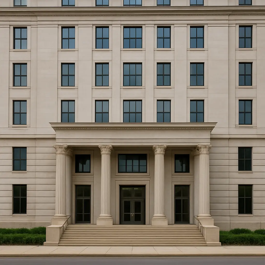 Outdoor view of a large generic government agency building