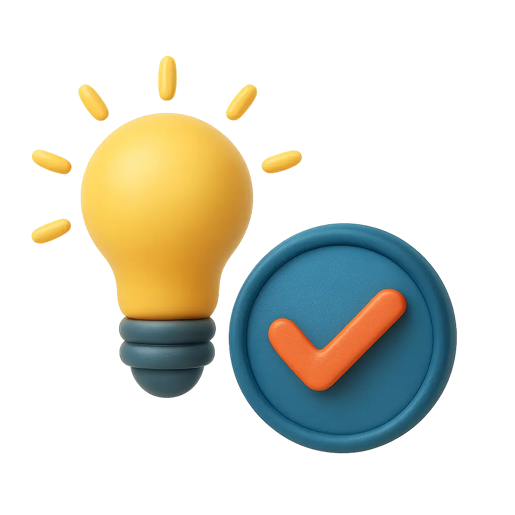 Idea lightbulb emoji with blue and red checkmark